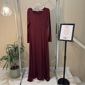 Lulus size XL burgundy stretchy long sleeve front leg lit super long maxi dress